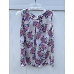 Dunnes Womens Tank Top Size 10 Floral Colorful Back Button Up